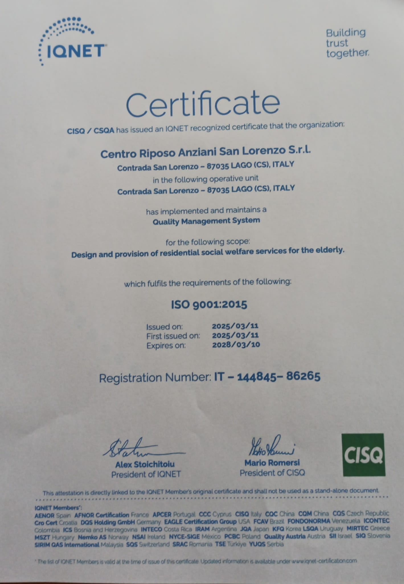 CentroAnzianiSanLorenzo_ISO9001A