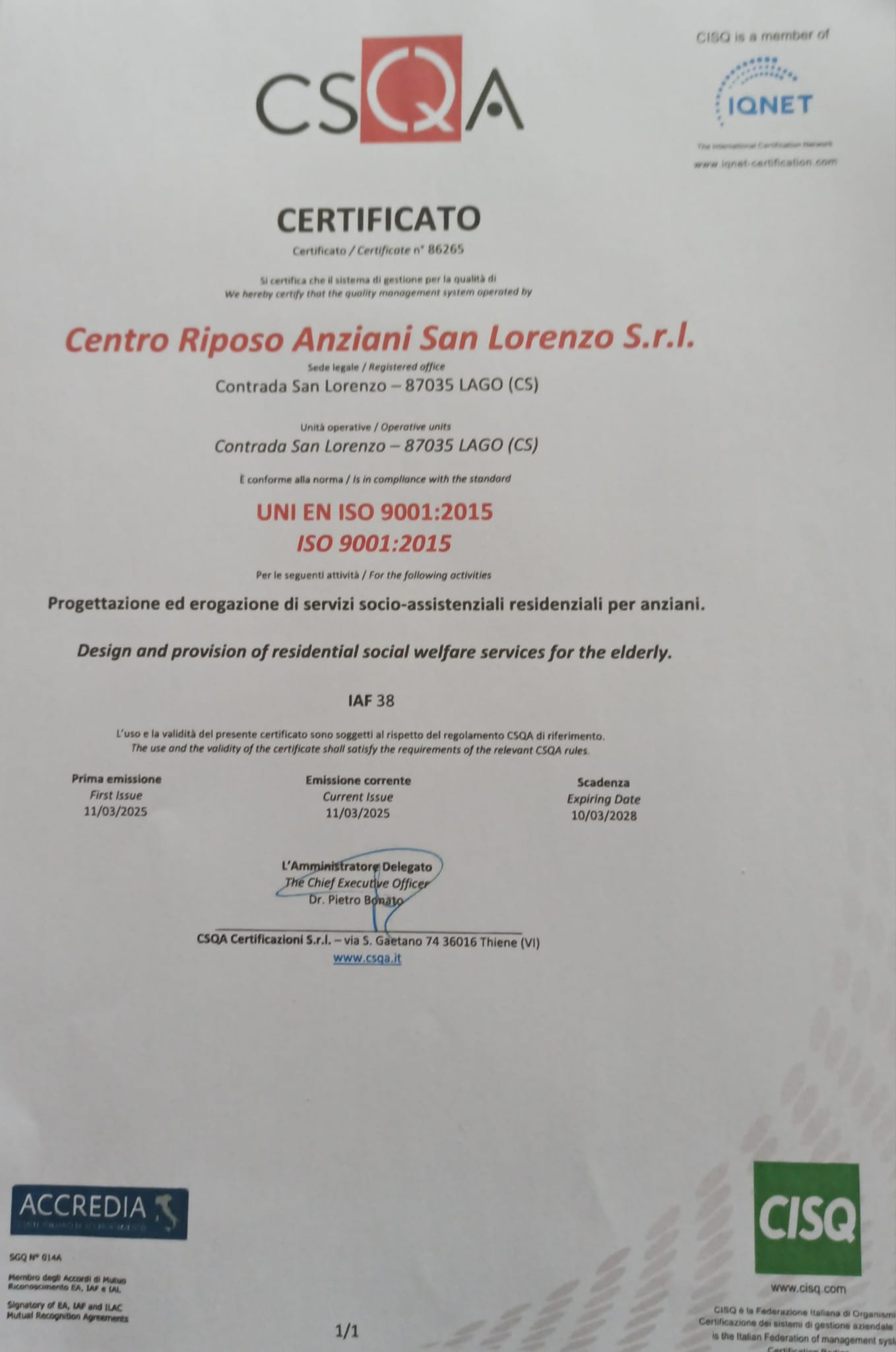 CentroAnzianiSanLorenzo_ISO9001B